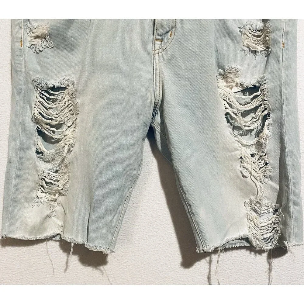 Current Elliot Shorts Womens 29 Light Blue Distressed Denim The Long Boyfriend